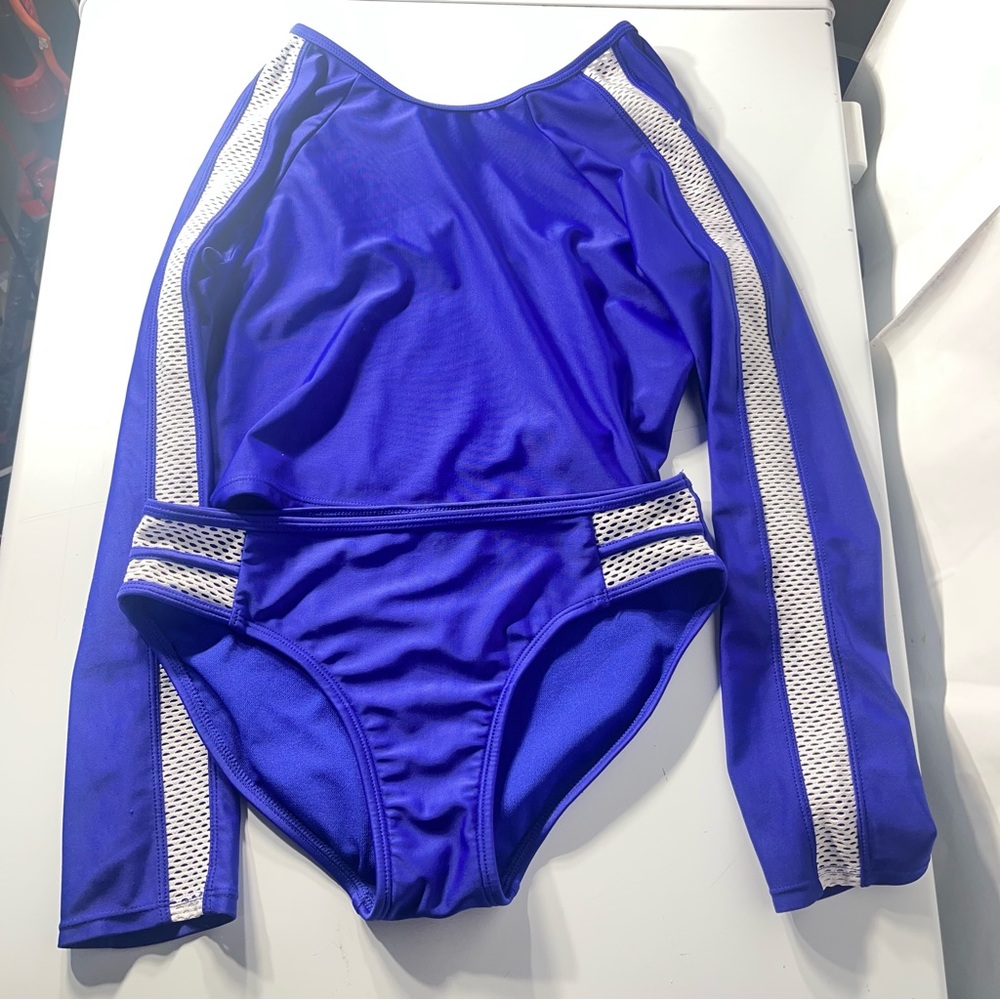 Art Class Girls Sheer Panel Long Sleeve Cropped 2-Piece Swimsuit -Size L (10/12)